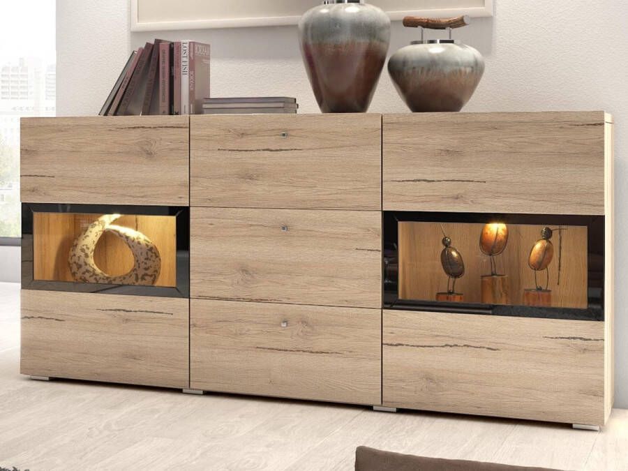 Mobistoxx Commode Babel met LED Sanremo Eik Dressoir met 2 deuren en 3 lades