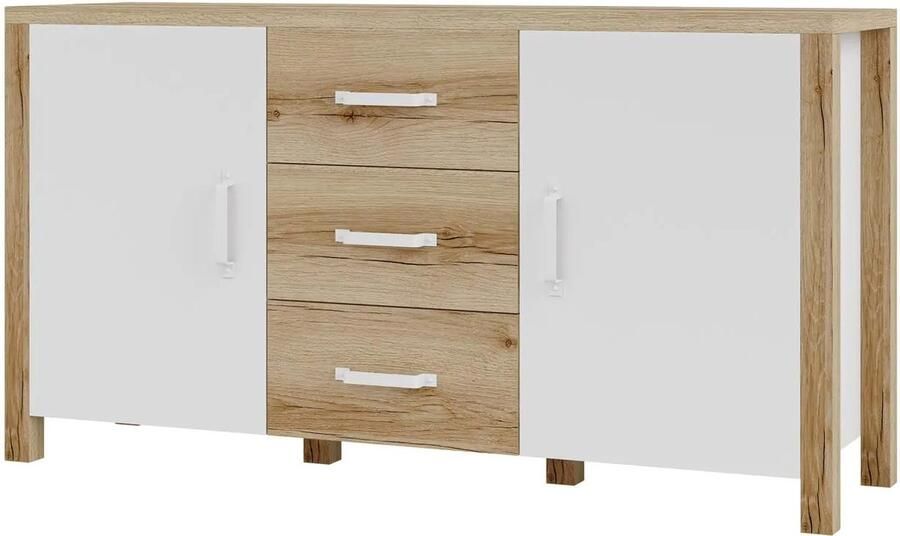 Mobistoxx Dressoir OLIANNE 2 deuren 3 lades natuurlijke eik wit