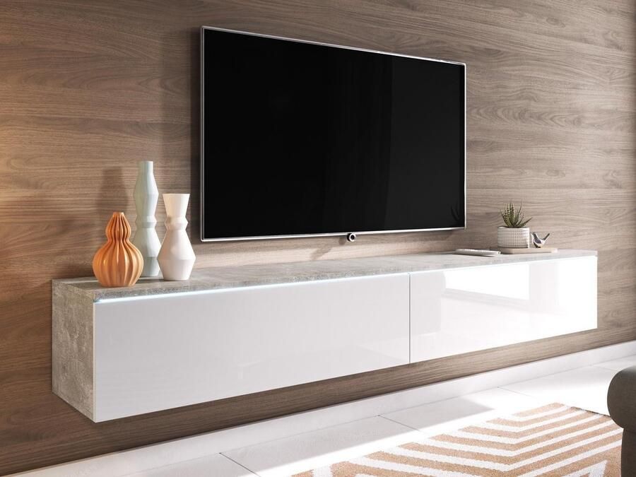 Mobistoxx Tv-meubel Dubai met LED TV kast Beton wit tv meubel 180cm