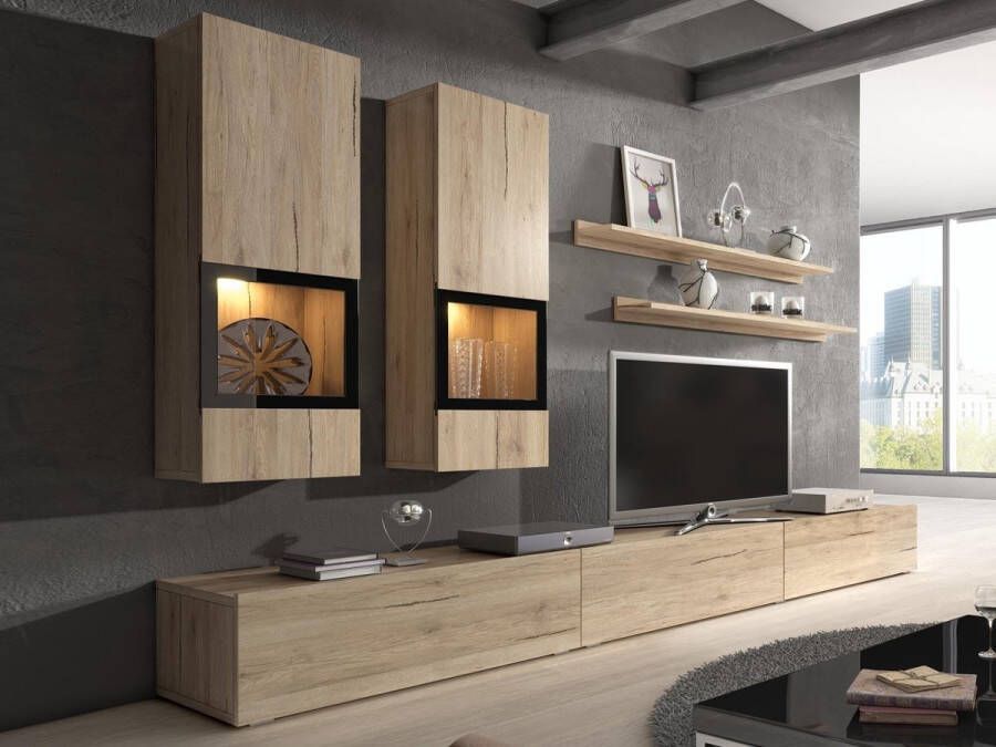 Mobistoxx Tv-Meubel Babel met LED Sanremo Eik Tv-kast van 270cm en 5 deuren