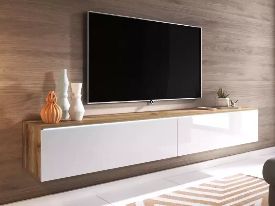 Mobistoxx Tv-meubel Dubai met LED TV kast Wotan Eik wit tv meubel 180cm