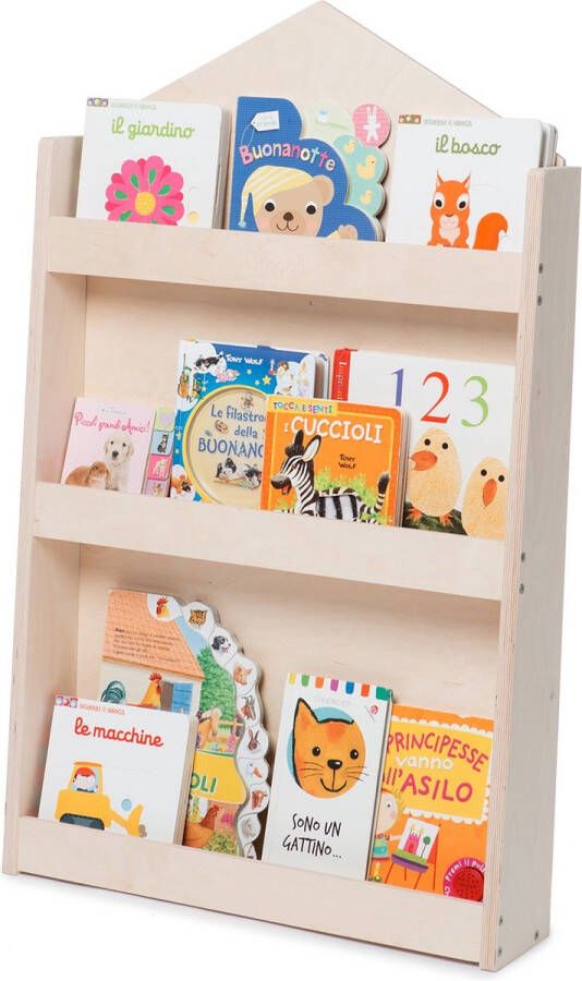 Blumfeldt Mobli Cuckoo Natural Boekenkast voor kinderen kinderboekenkast Montessori 3 planken voor 30 boeken multiplex hout 60 x 95x 13cm