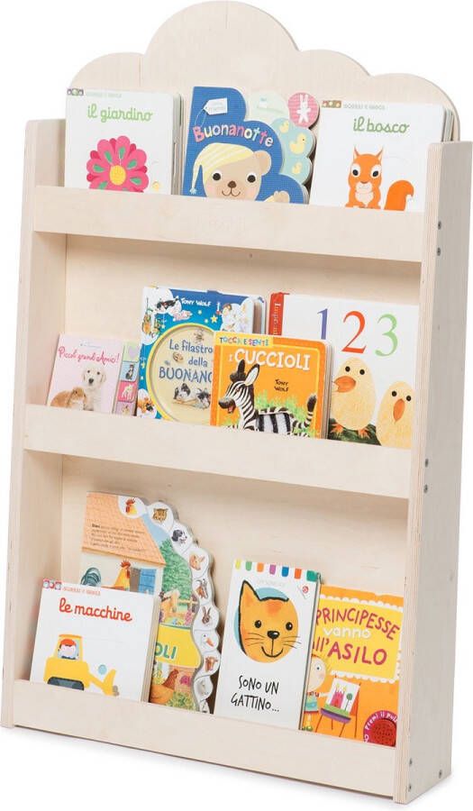 Blumfeldt Mobli Cuckoo Natural Boekenkast voor kinderen kinderboekenkast Montessori 3 planken voor 30 boeken multiplex hout 60 x 95x 13cm