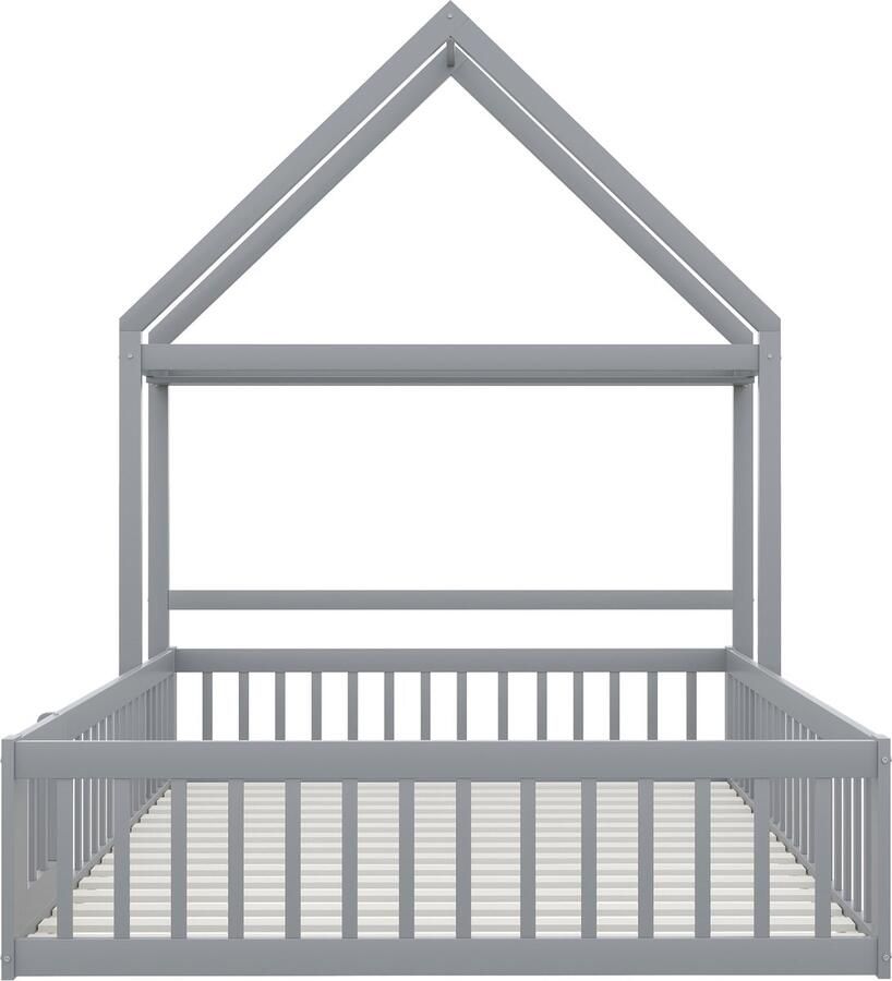 Mobrio Cabine kinderbed 140x200cm in massief hout met kledingroede Grijs