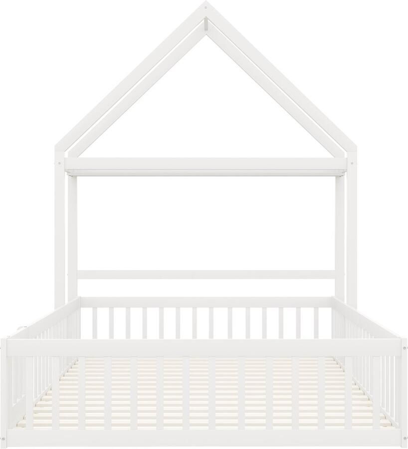 Mobrio Cabine kinderbed 140x200cm in massief hout met kledingroede Wit