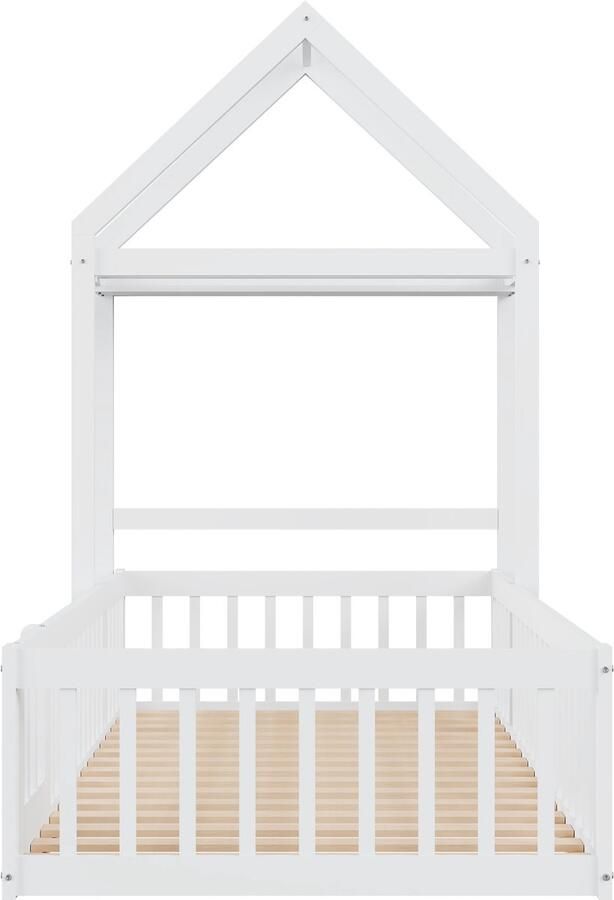 Mobrio Cabine kinderbed 90x200cm in massief hout met kledingroede Wit