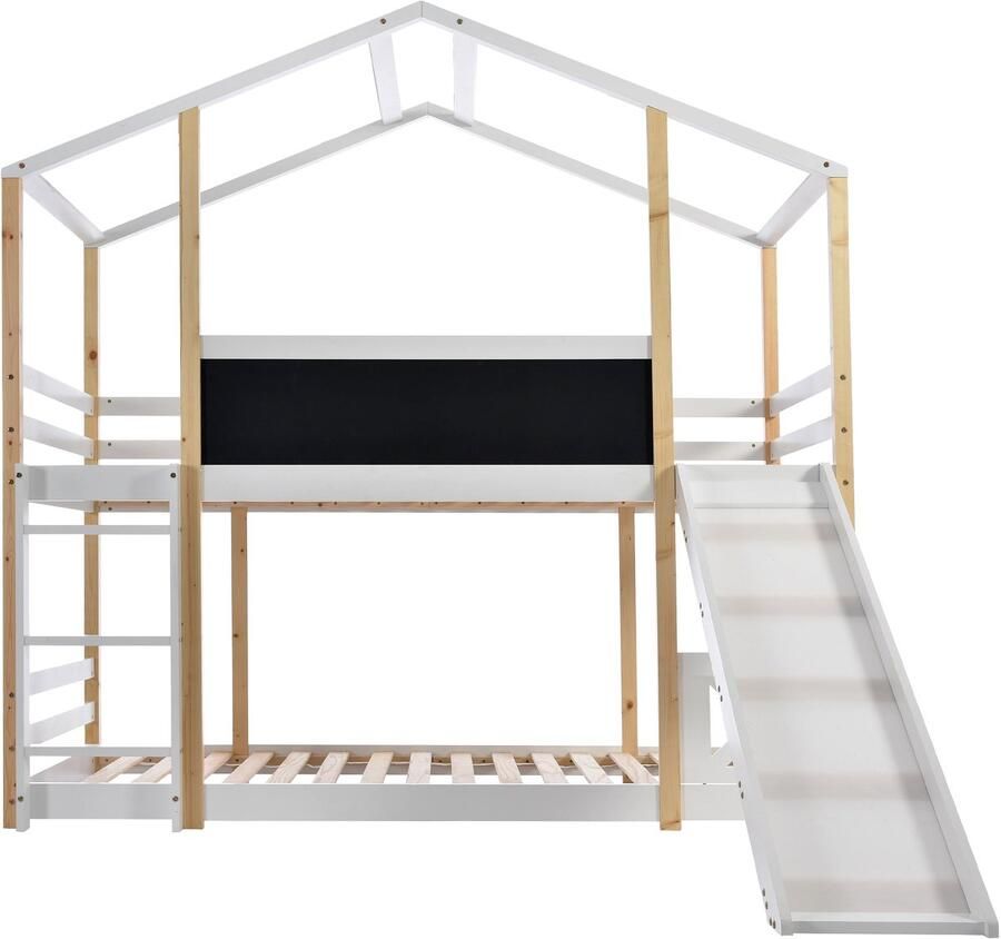 Mobrio Cabine stapelbed 90x200cm met ladder en glijbaan grenen frame wit