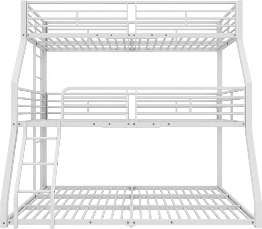 Mobrio Driedubbel stapelbed 2x90x200cm & 140x200cm ijzeren frame Wit