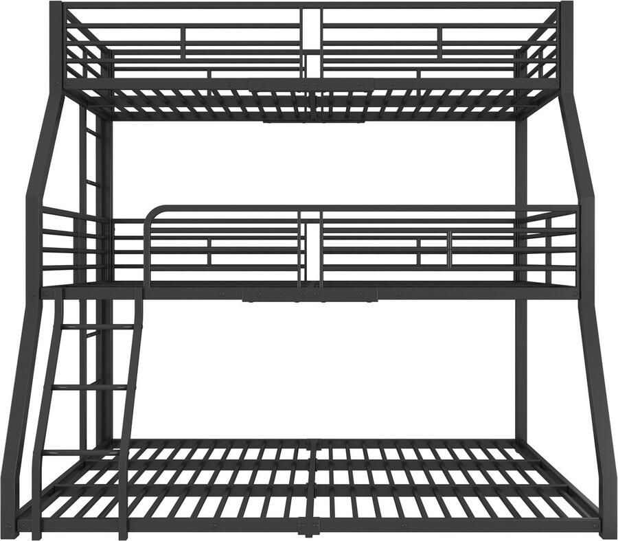 Mobrio Driedubbel stapelbed 2x90x200cm & 140x200cm ijzeren frame Zwart