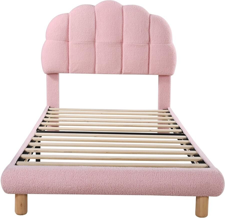 Mobrio Eenpersoons kinderbed 90x200cm bekleed met French Terry stof marshmallow-vormig hoofdeinde met MDF lattenbodem Roze