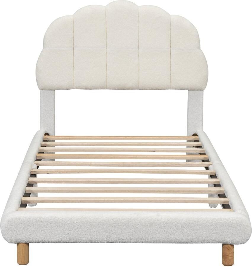 Mobrio Eenpersoons kinderbed 90x200cm bekleed met pluche stof met MDF lattenbodem Beige