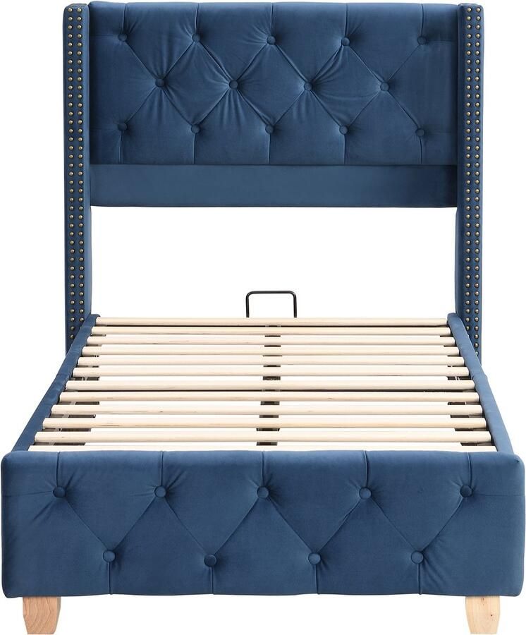 Mobrio Eenpersoonsbed bekleed met fluweel 90x200 cm met lattenbodem Blauw