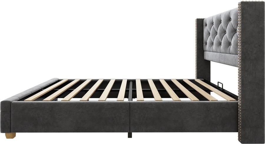 Mobrio Eenpersoonsbed bekleed met fluweel 90x200cm met lattenbodem Grijs