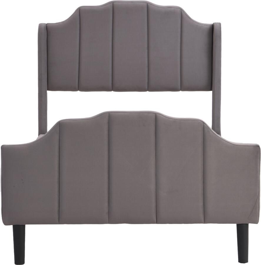 Mobrio Eenpersoonsbed bekleed met fluweel 90x200cm met lattenbodem grijs