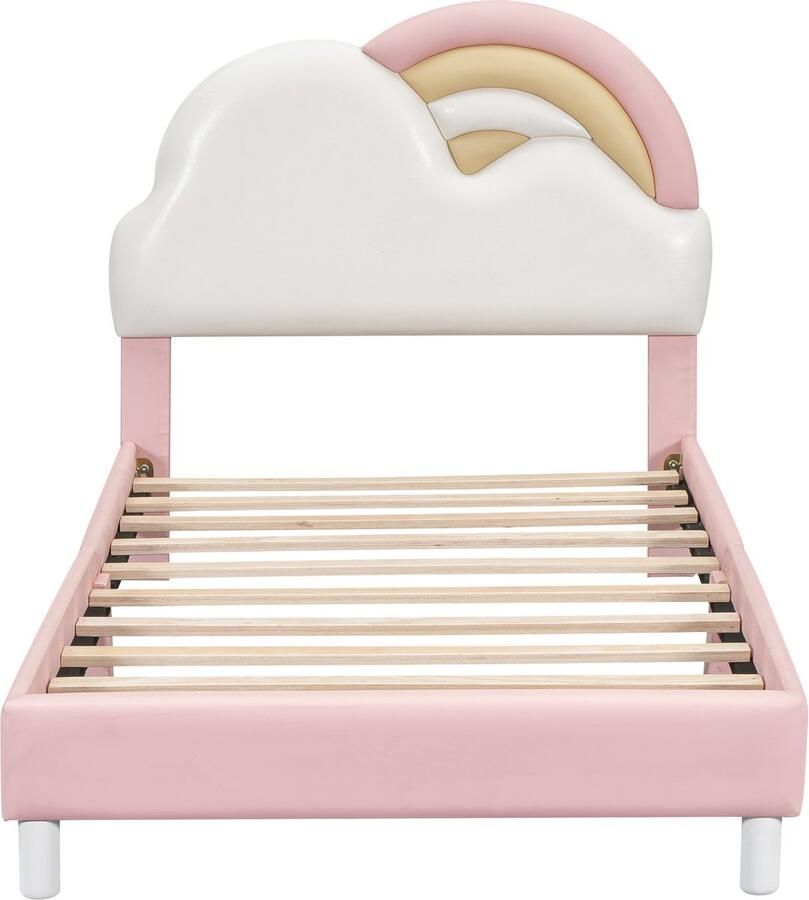 Mobrio Eenpersoonsbed in kunstleer 90x200cm met houten lattenbodem Roze