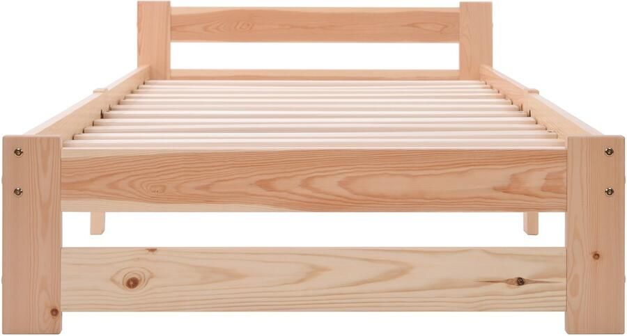 Mobrio Eenpersoonsbed in massief hout 90x200cm met hoofdeinde en lattenbodem Naturel