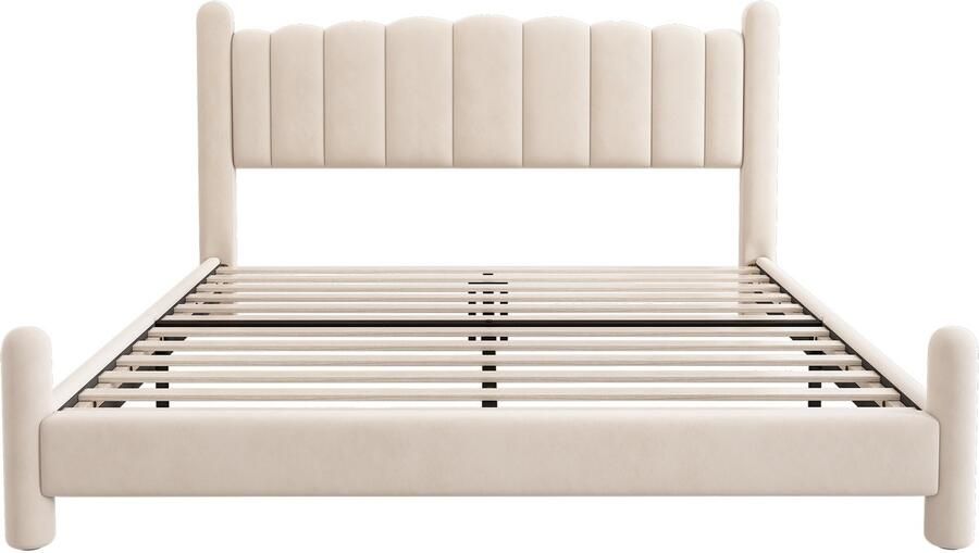 Mobrio Fluweel gecapitonneerd volwassen bed 180x200 cm met lattenbodem Beige