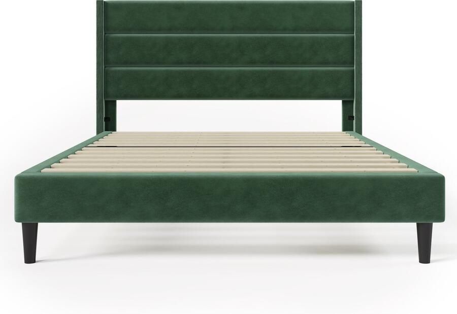 Mobrio Fluweel gestoffeerd bed 140x200cm eigentijdse stijl Groen