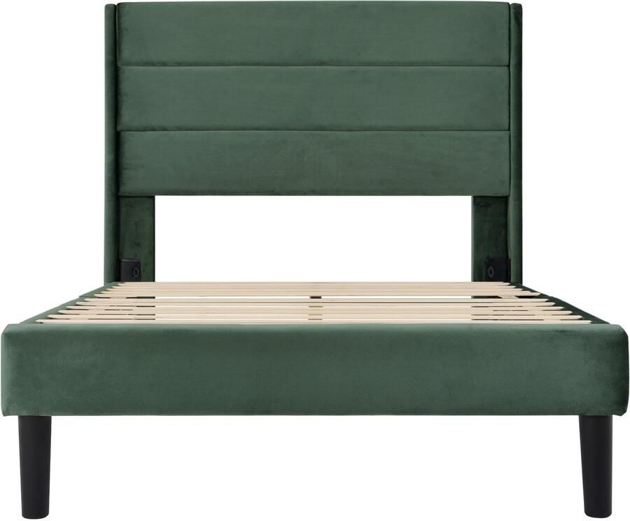 Mobrio Fluweel gestoffeerd bed 90x200cm eigentijdse stijl Groen