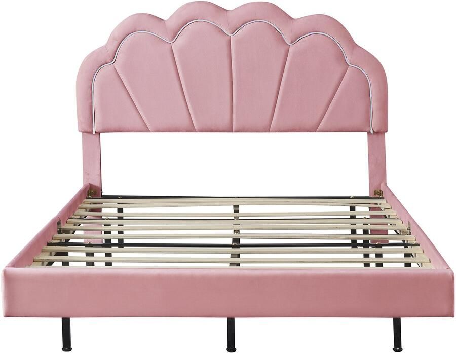 Mobrio Fluweel gestoffeerd bed met LED 140x200cm Roze