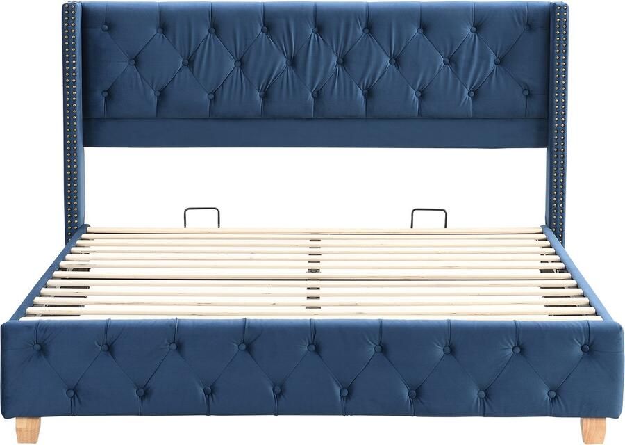 Mobrio Fluweel gewatteerd volwassen bed 160x200 cm met lattenbodem Blauw