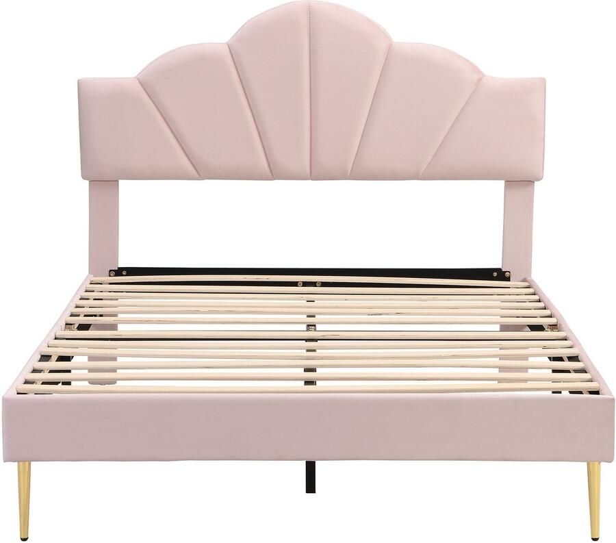 Mobrio Fluwelen kinderbed 140x190cm schelpvormig hoofdbord Roze