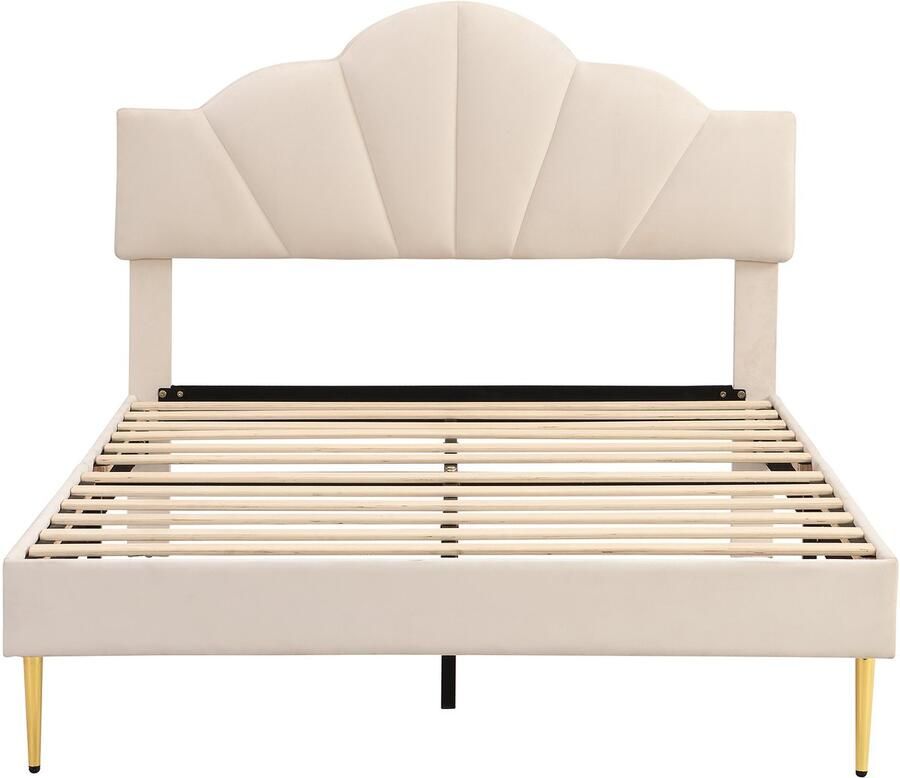 Mobrio Fluwelen kinderbed 140x190cm schelpvormig hoofdeinde Beige