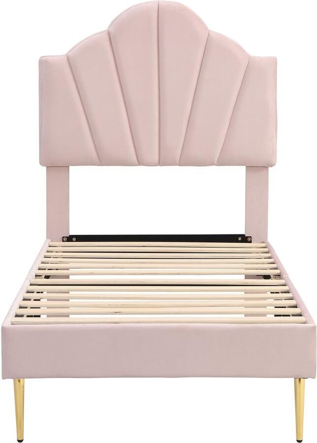 Mobrio Fluwelen kinderbed 90x200cm schelpvormig hoofdbord Roze