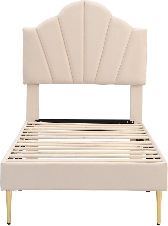 Mobrio Fluwelen kinderbed 90x200cm schelpvormig hoofdeinde Beige