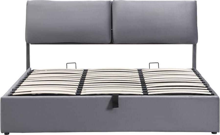 Mobrio Fluwelen opbergbed 160x200cm met 3 lades Grijs (zonder matras)