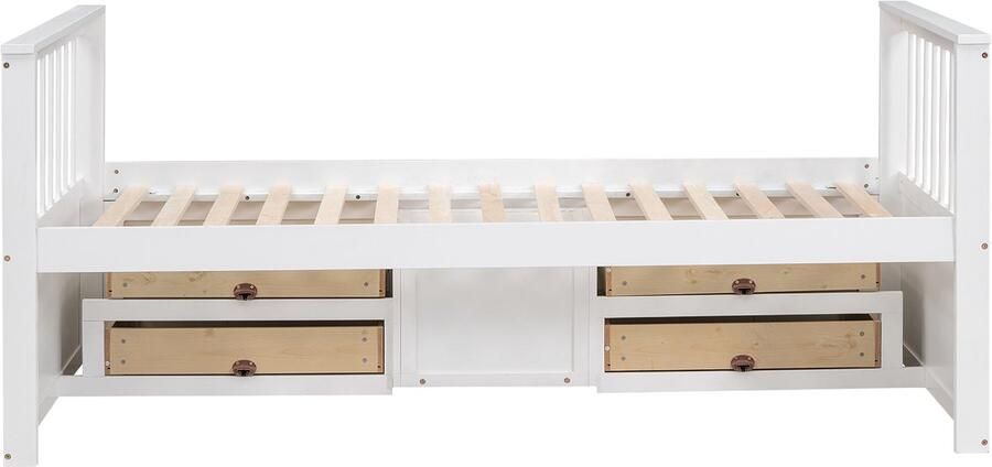 Mobrio Gesloten eenpersoonsbed 90x200cm met 4 lades en een deur Wit