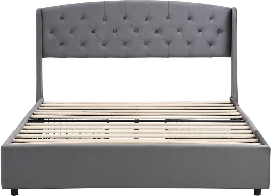 Mobrio Gestoffeerd bed 140x200cm in fluweel met 4 lades Grijs