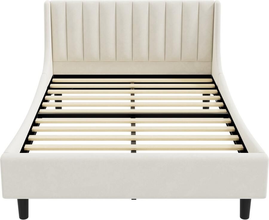 Mobrio Gestoffeerd bed 140x200cm in fluweel met lattenbodem Beige