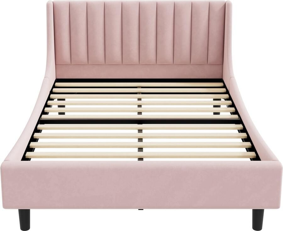 Mobrio Gestoffeerd bed 140x200cm in fluweel met lattenbodem Roze