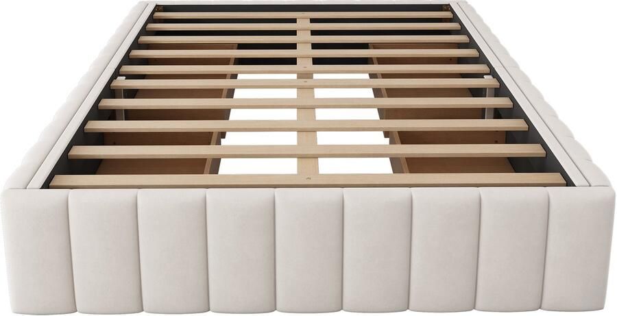 Mobrio Gestoffeerd bed 140x200cm in fluweel zonder hoofdeinde met lades en lattenbodem Beige