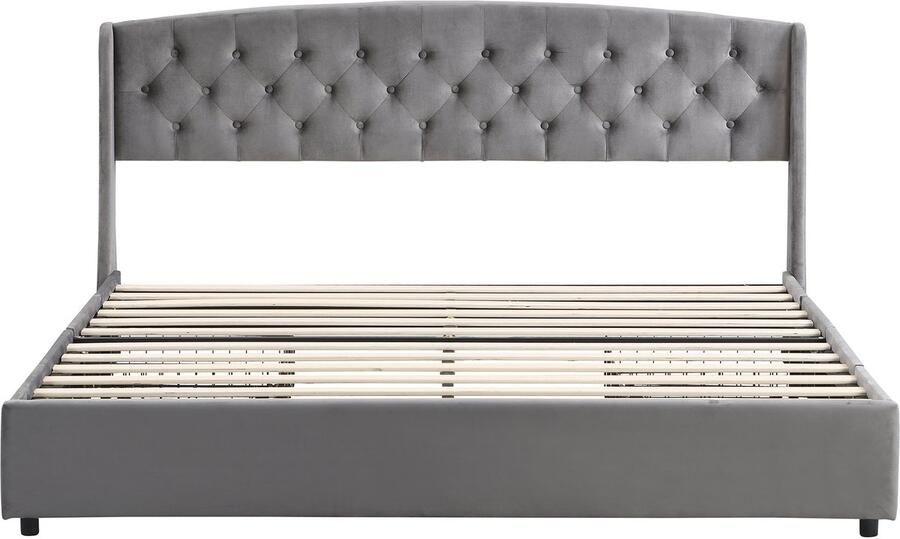 Mobrio Gestoffeerd bed 180x200cm in fluweel met 4 lades Grijs