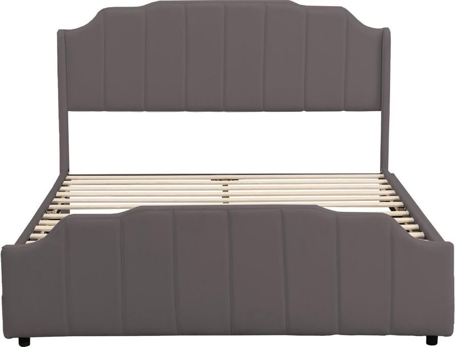 Mobrio Gestoffeerd eenpersoonsbed 140x200cm fluwelen stof 2 lades Grijs