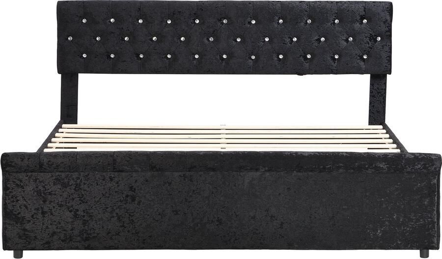 Mobrio Gestoffeerd fluwelen bed met 2 lades sledevormig bedeinde 180x200cm Zwart