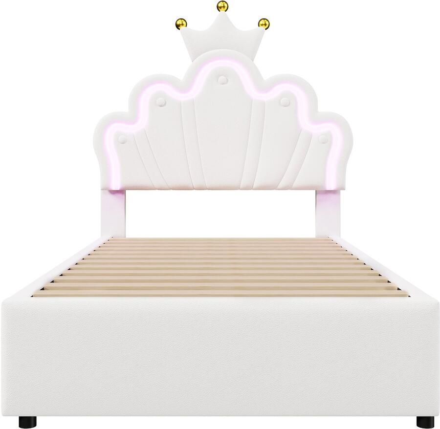 Mobrio Gestoffeerd kinderbed 90x200 cm met LED en 2 lades Wit