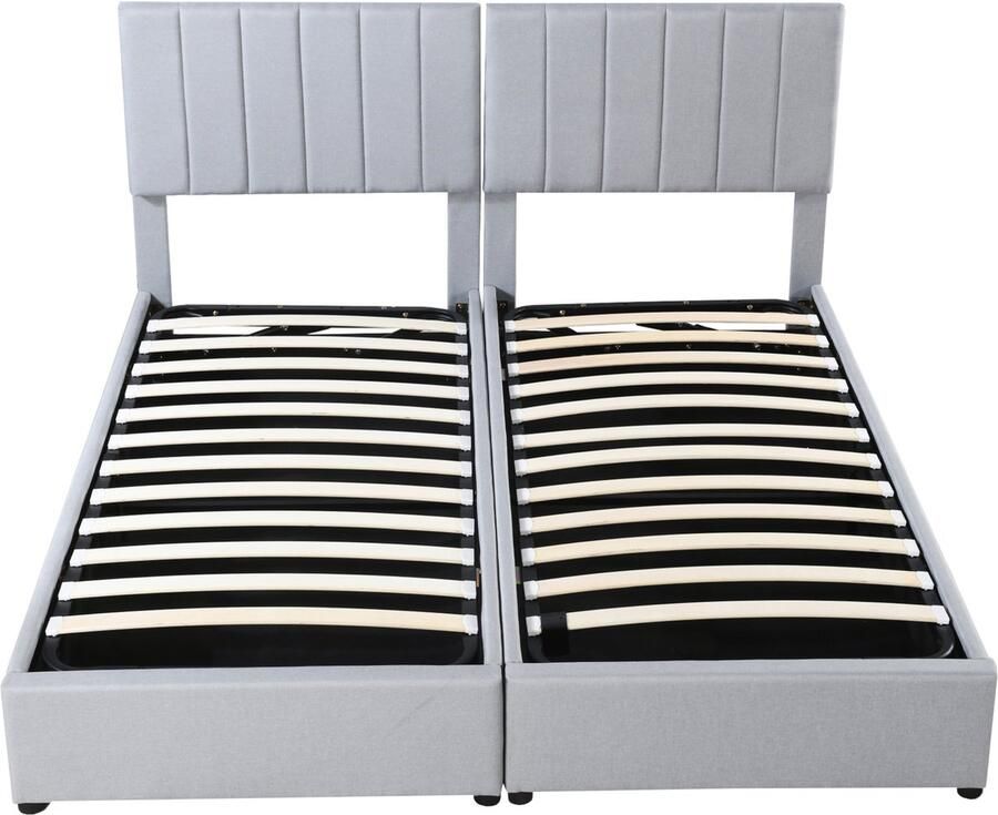 Mobrio Gestoffeerd opbergbed in linnenstof 180x200cm om te bouwen tot 2 eenpersoonsbedden Grijs