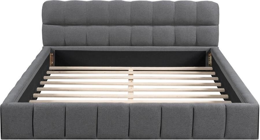 Mobrio Gestoffeerd tweepersoonsbed 140x190cm met zachte rugleuning Linnen stof Grijs