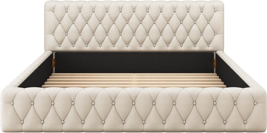Mobrio Gestoffeerd tweepersoonsbed 140x200cm fluwelen stof Beige