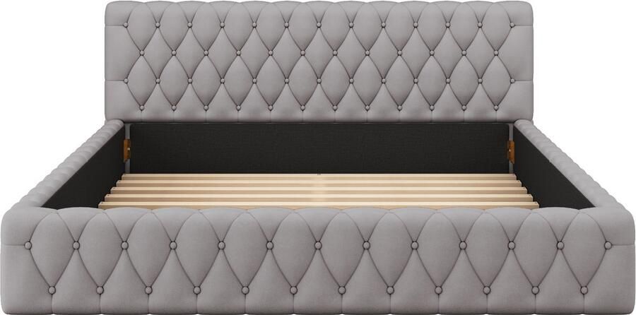 Mobrio Gestoffeerd tweepersoonsbed 140x200cm fluwelen stof Grijs