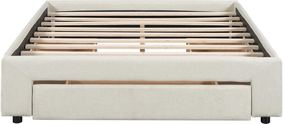 Mobrio Gestoffeerd tweepersoonsbed 140x200cm zonder hoofdbord met 3 lades Linnen stof Beige