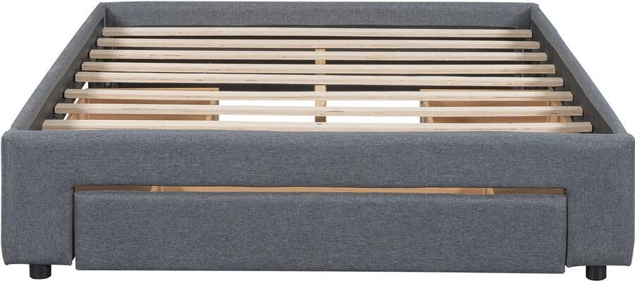 Mobrio Gestoffeerd tweepersoonsbed 140x200cm zonder hoofdbord met 3 lades Linnen stof Grijs