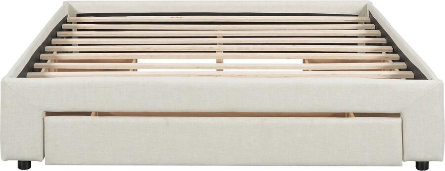 Mobrio Gestoffeerd tweepersoonsbed 160x200cm zonder hoofdbord met 3 lades Linnen stof Beige