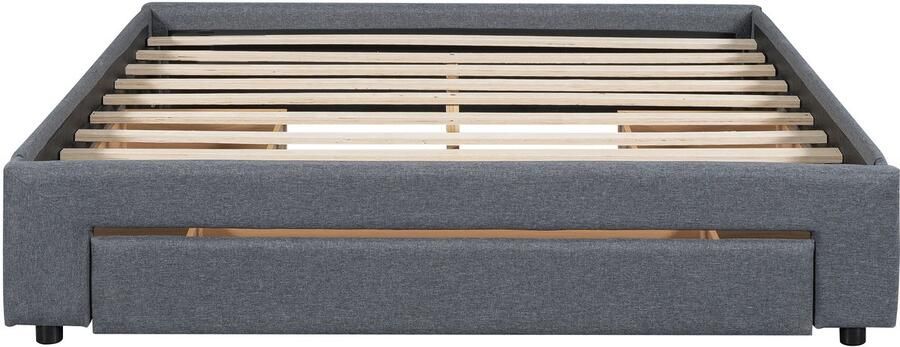 Mobrio Gestoffeerd tweepersoonsbed 160x200cm zonder hoofdbord met 3 lades Linnen stof Grijs