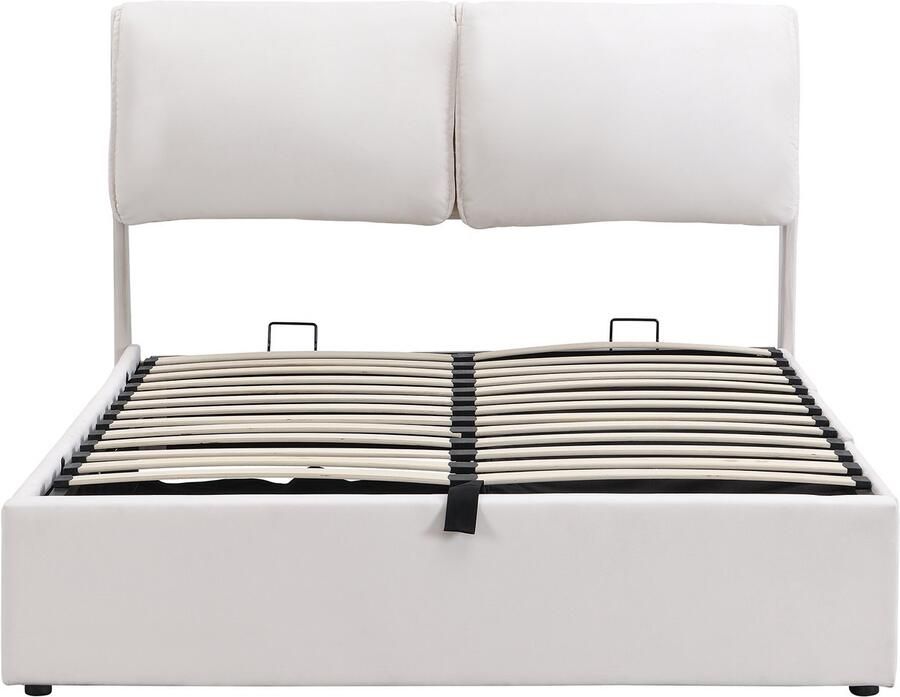 Mobrio Gevulde matras 140x190 cm met drie lades sommier met spijlen fluweel beige (matras niet inbegrepen)