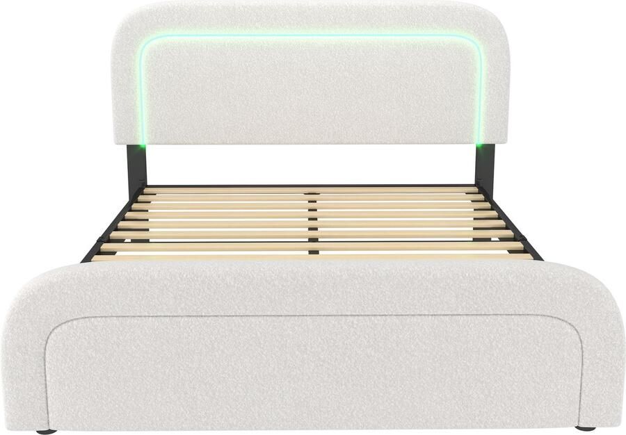 Mobrio Gewatteerd tweepersoonsbed Sherpa 140x200cm met LED en oplaadpoorten Wit