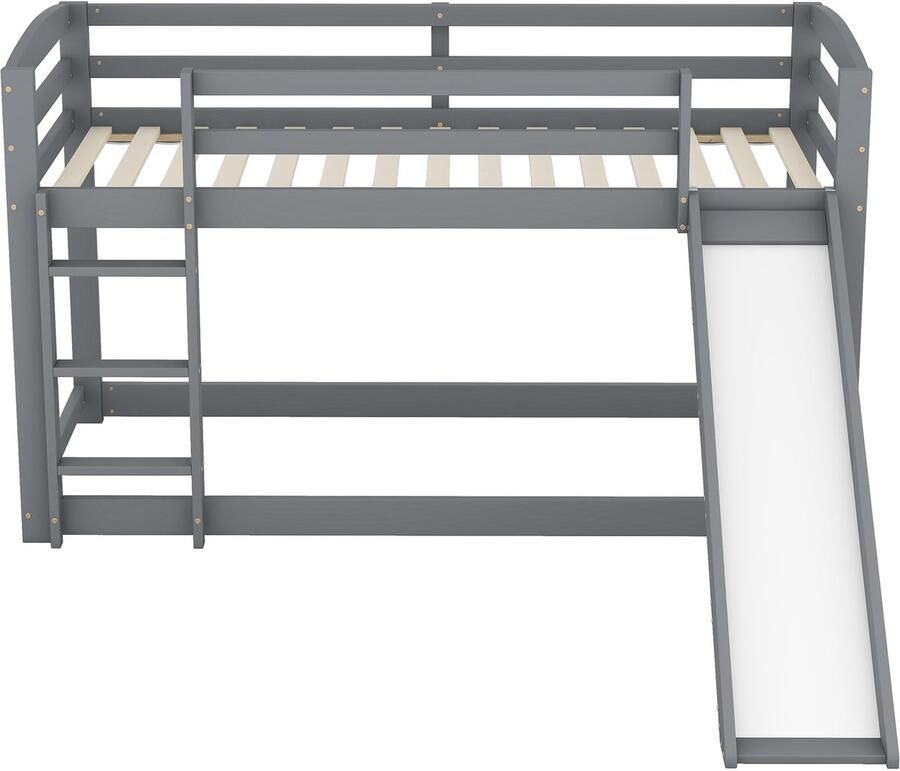 Mobrio Grenen stapelbed met valbeveiliging + ladder + glijbaan 90x200cm Grijs